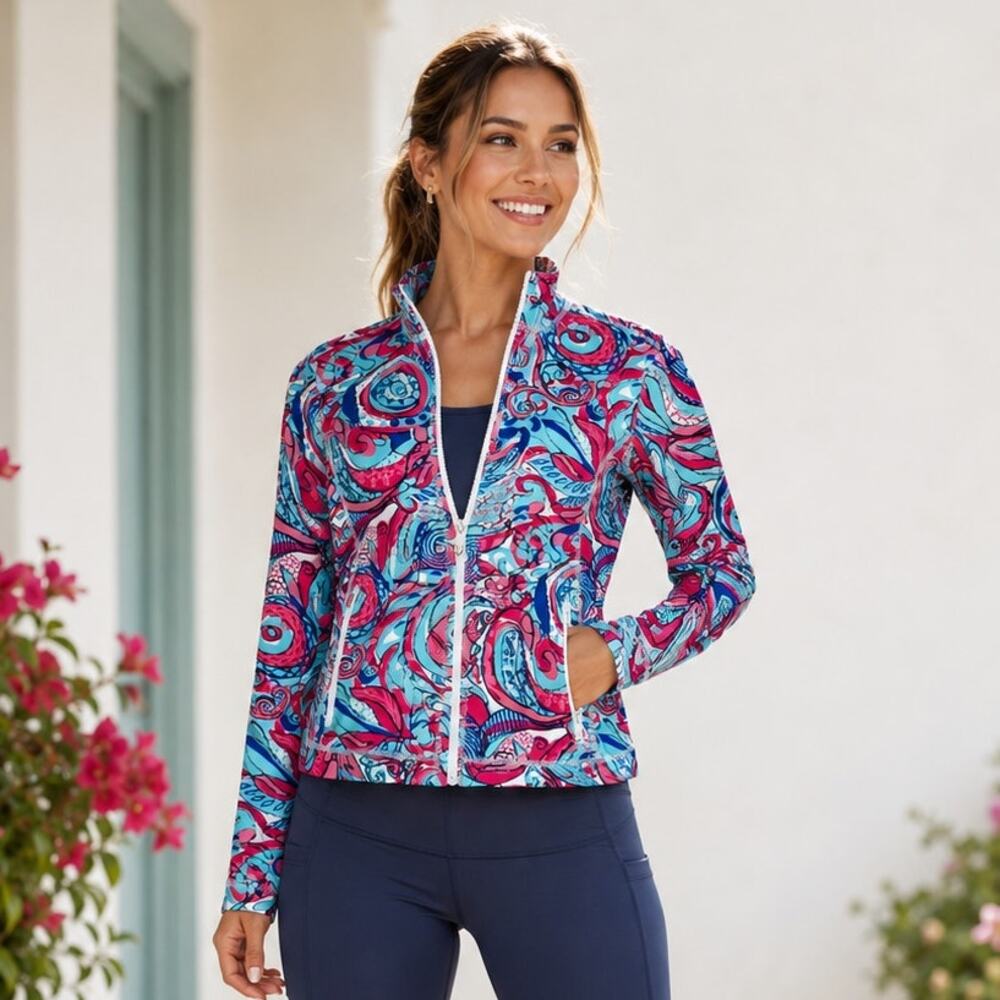 Talbots Full Zip Activewear Jacket Pink and Blue Small Petite